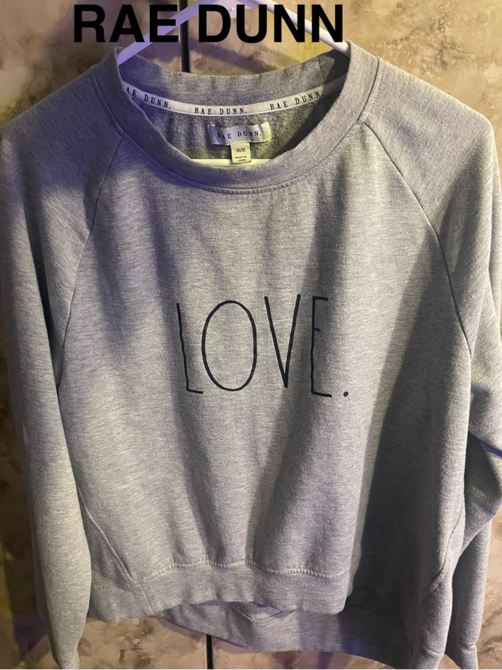 Rae Dunn Heather Gray Sweatshirt with Black Lettering Medium